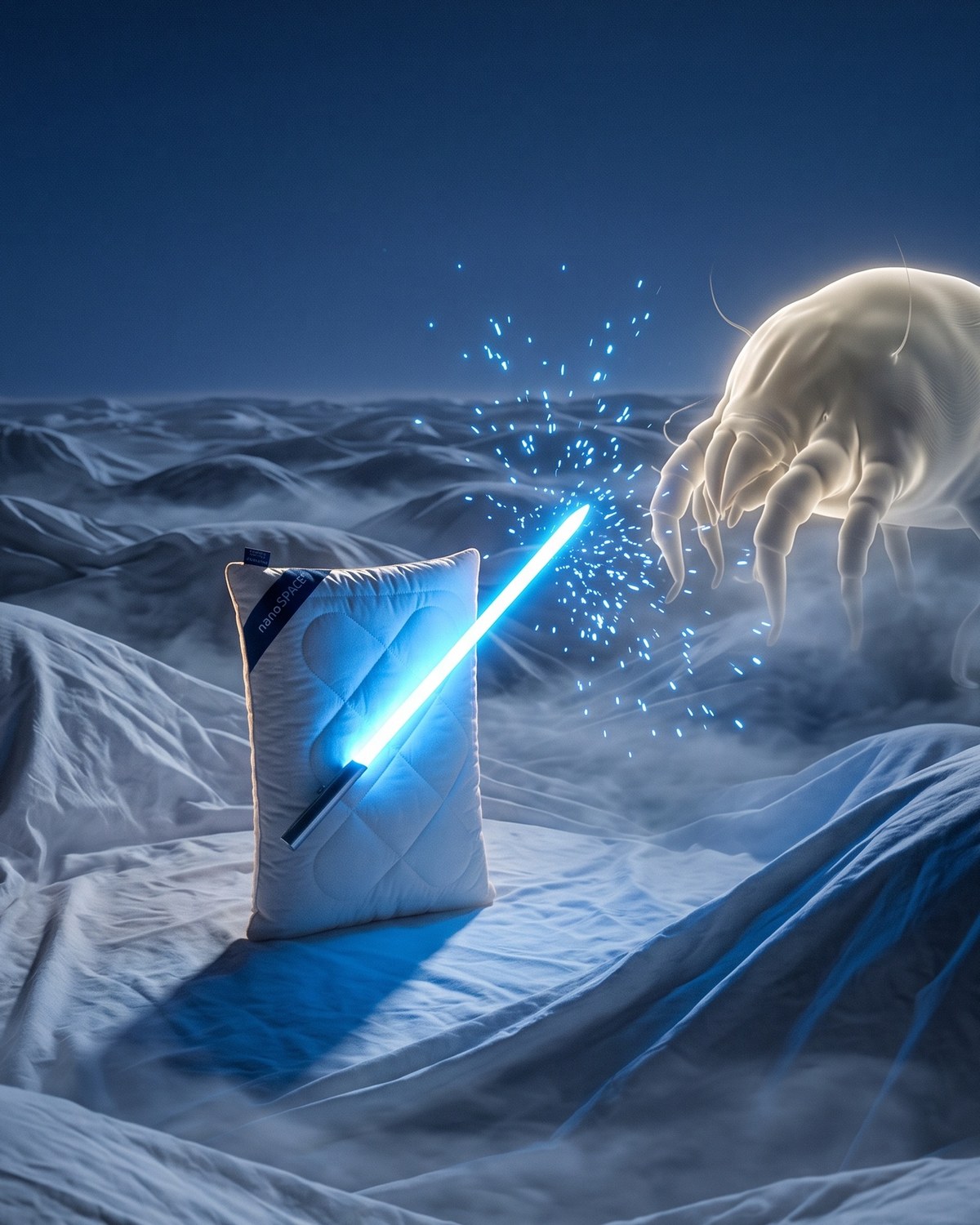 Antialergický polštář nanoSPACE brání se roztoči — ilustrační vizuál